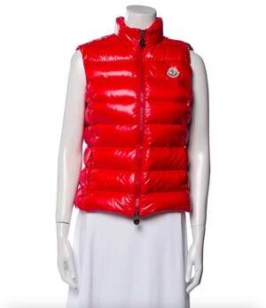 Distressed Moncler Ghany Quilted Shiny Red Down Puffer Vest